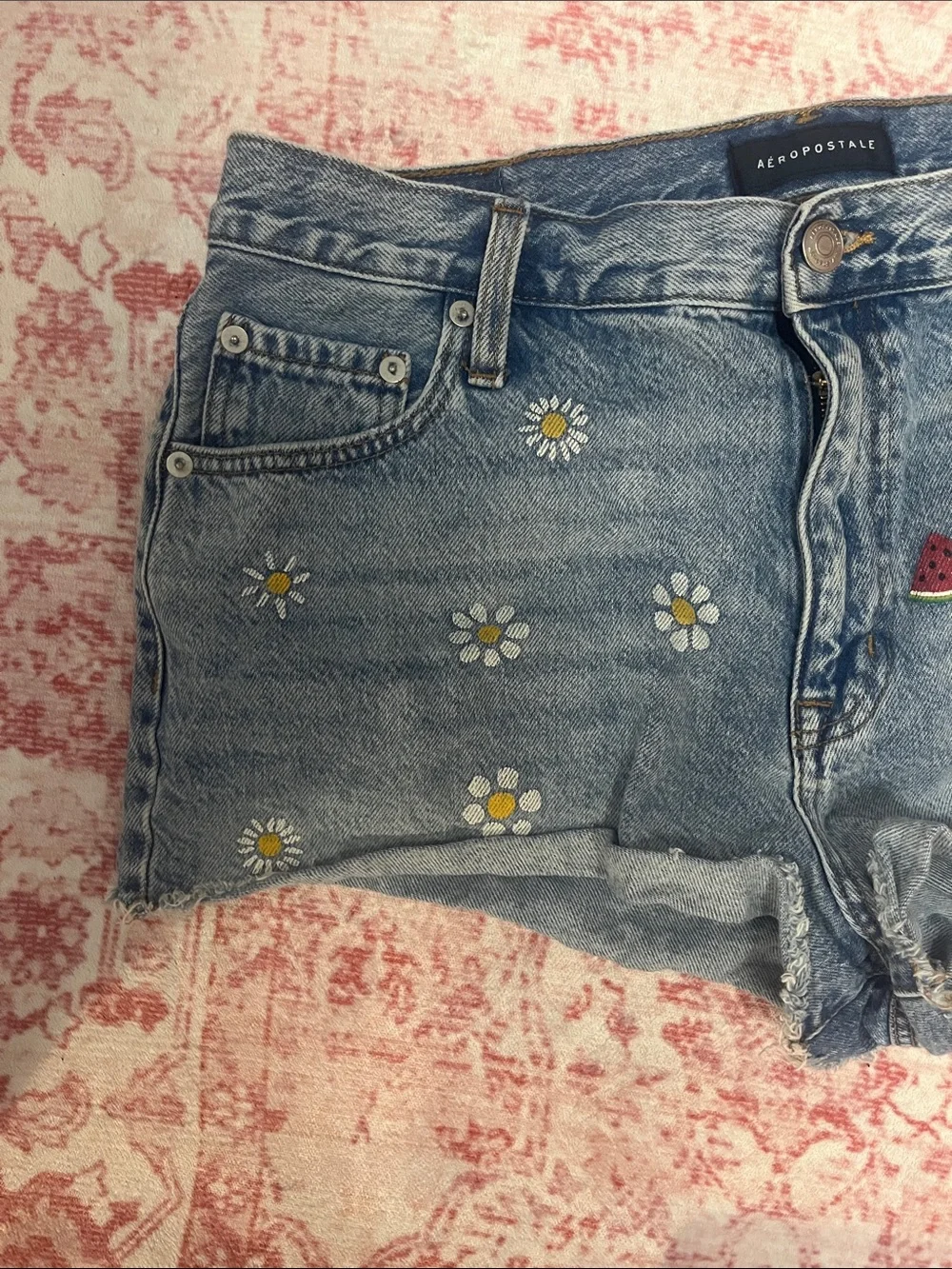Aeropostale denim shorts with watermelon and daisys